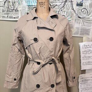 Zara Girls Trench Coat 13-14 Khaki Raglan Sleeves Tie Belt Pockets Shoulder Flap